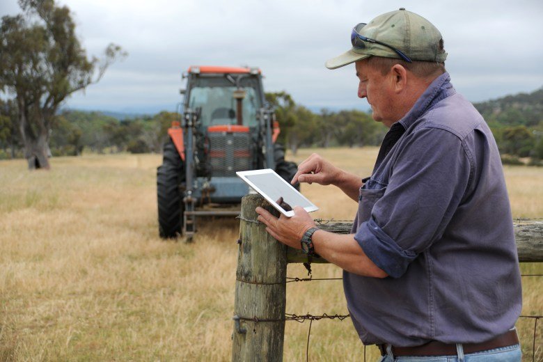 Farmer in the field on an ipad