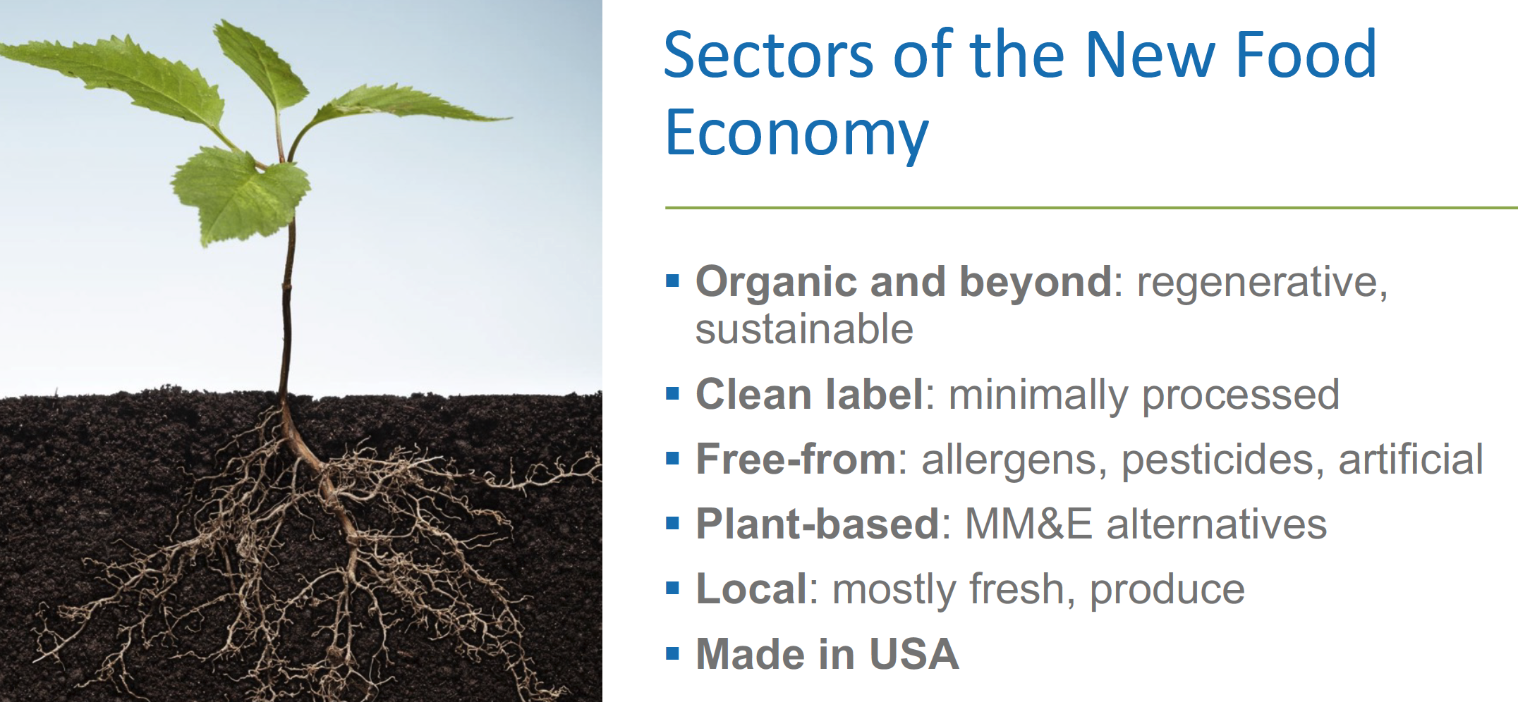 Sectors of the new food economy